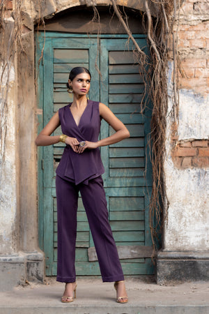 Overlap Pleated Pant Suit