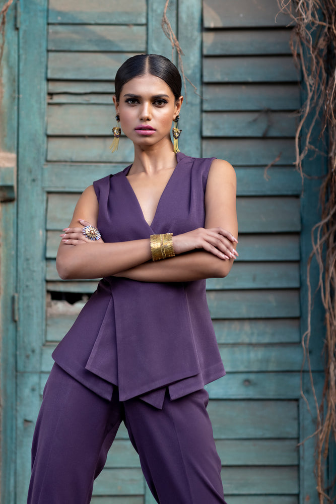 Overlap Pleated Pant Suit