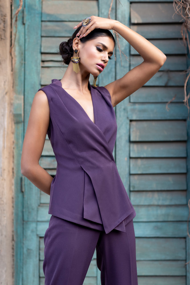 Overlap Pleated Pant Suit