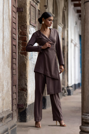 Asymmetric Overlap Pant Suit