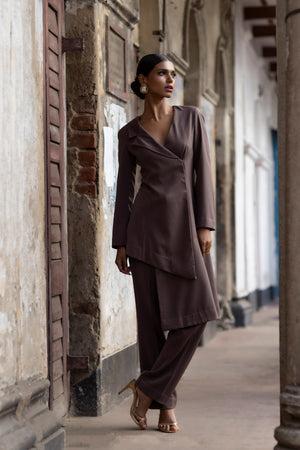 Asymmetric Overlap Pant Suit