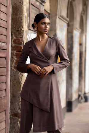 Asymmetric Overlap Pant Suit