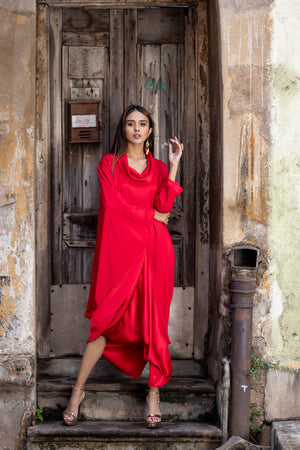 Roll Collar Cowl Dress