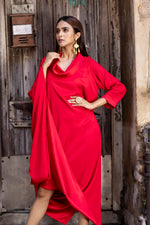 Roll Collar Cowl Dress