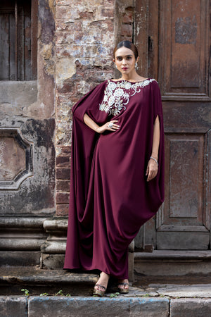 Embroidered Drape Dress