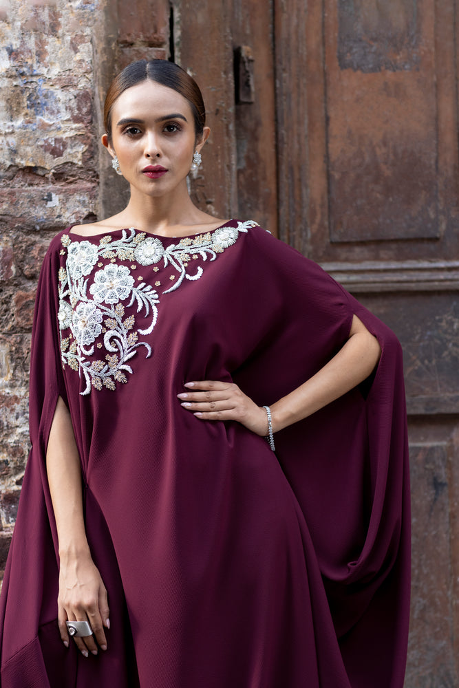 Embroidered Drape Dress