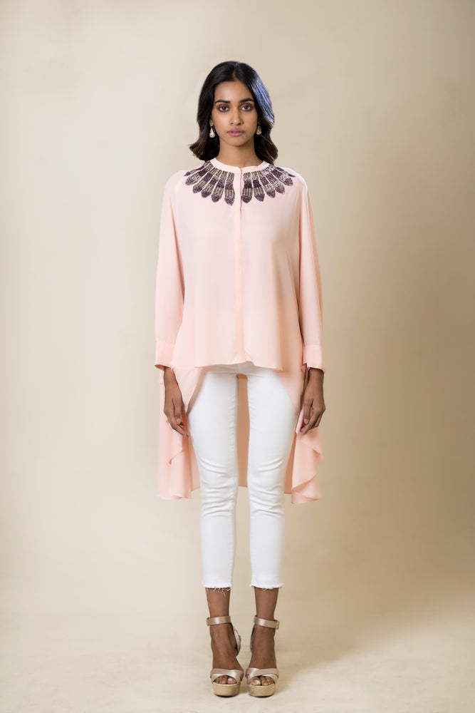 Asymmetric Embroidered Shirt Tunic