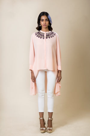 Asymmetric Embroidered Shirt Tunic
