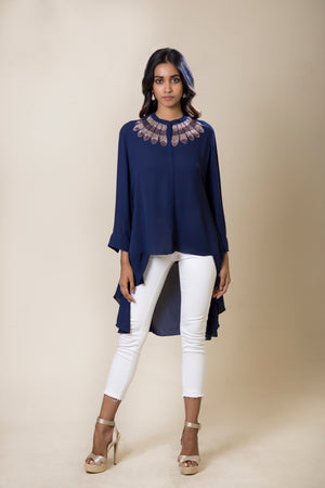 Asymmetric Embroidered Shirt Tunic