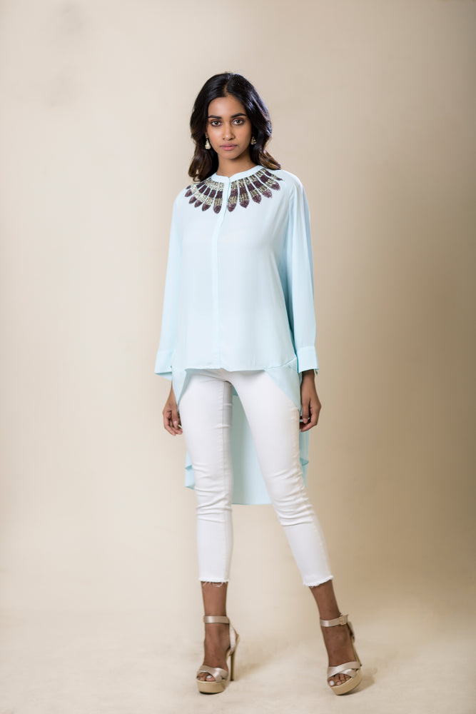 Asymmetric Embroidered Shirt Tunic