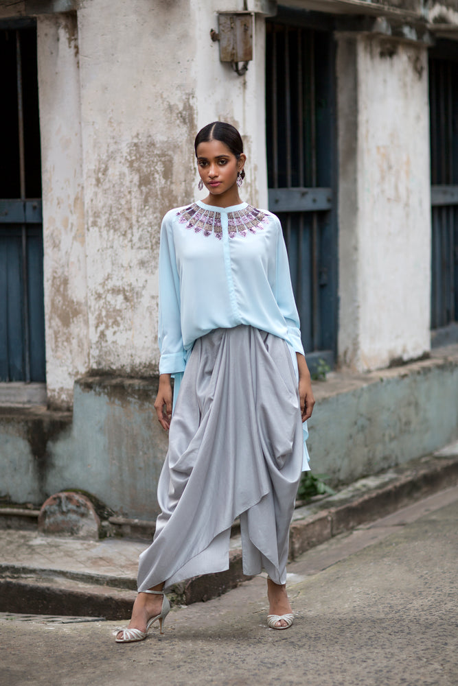 Asymmetric Embroidered Shirt Tunic