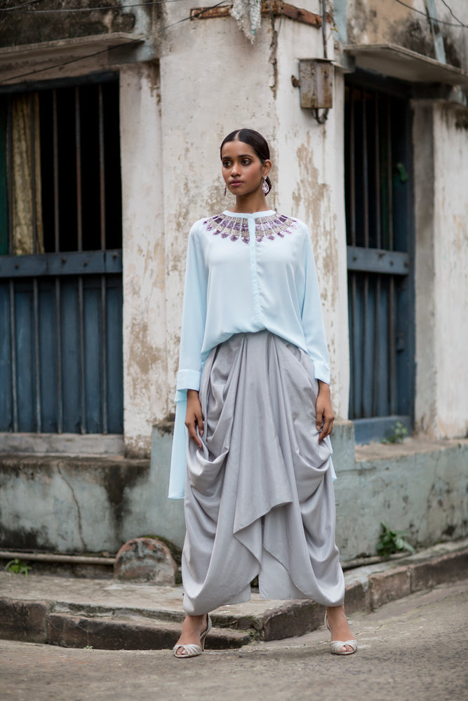 Asymmetric Embroidered Shirt Tunic
