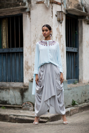 Asymmetric Embroidered Shirt Tunic