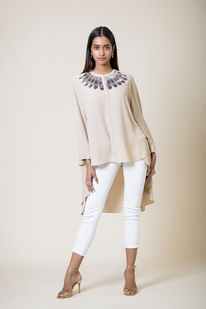 Asymmetric Embroidered Shirt Tunic