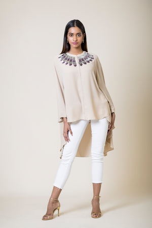 Asymmetric Embroidered Shirt Tunic